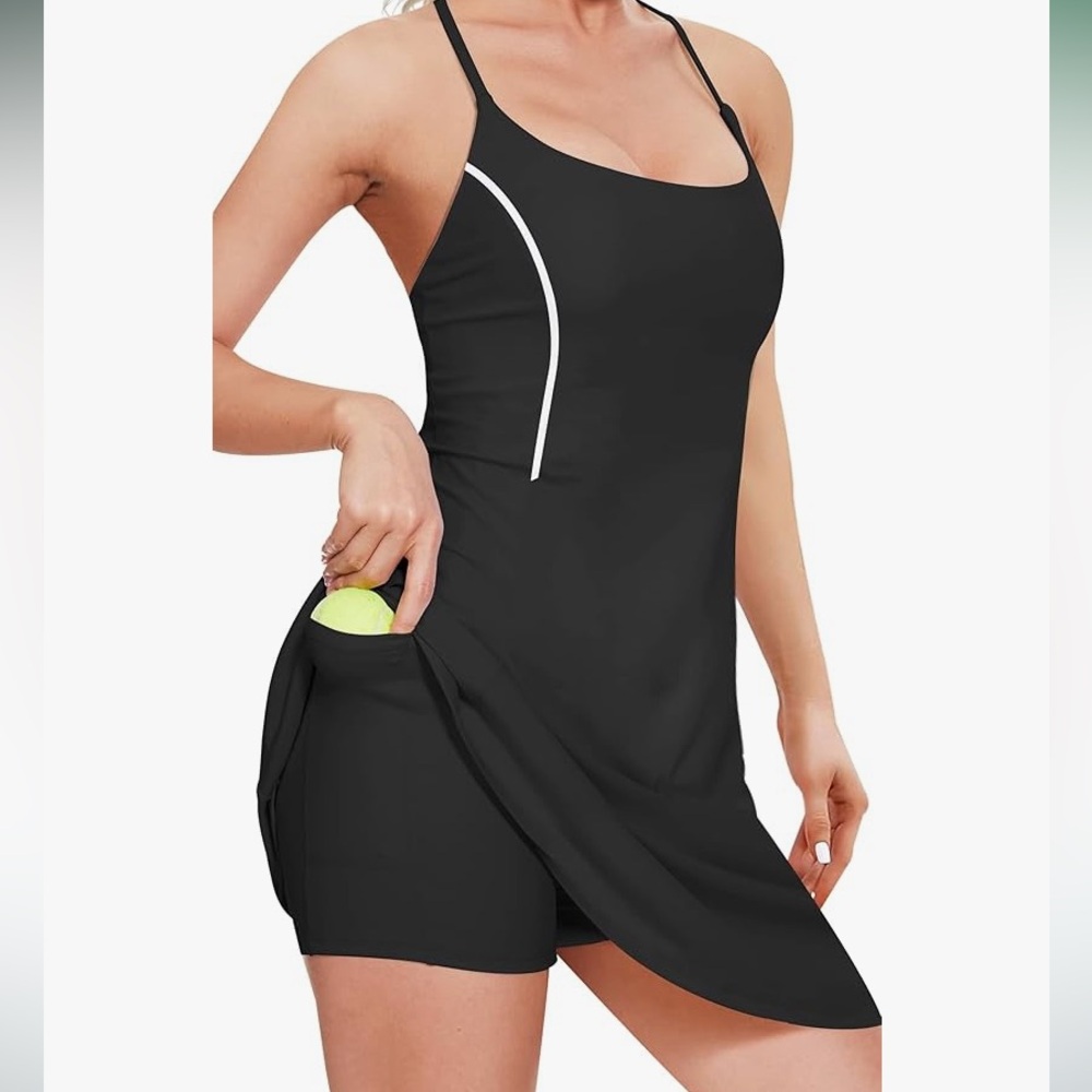 UNIQUEBELLA BLACK ATHLETIC DRESS w/Reflective Waist/ Built in Bra/Shorts - XS!